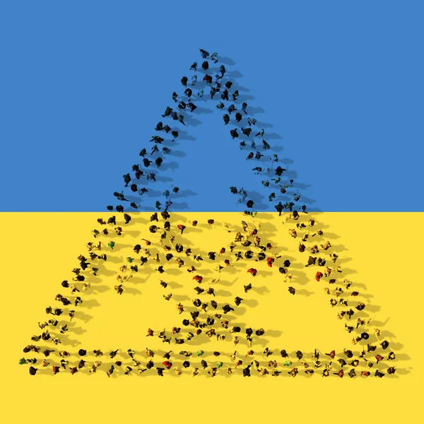 Concept Conceptual Large Community People Forming Toxic Icon Ukrainian Flag — Stockfoto