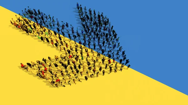 우크라이나 국기에 표지판을 만드는 사람들의 개념적 개념적 공동체 리더십 국제적 — 스톡 사진