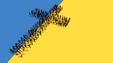 Ukrayna bayrağında dini Hristiyan haçı imajı oluşturan kavramsal veya kavramsal topluluk. Tanrı, İsa, din, maneviyat, dua, İsa veya inanç için 3D tasvir metaforu