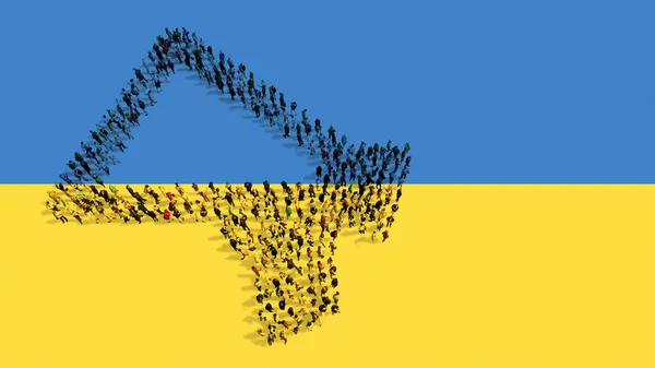 Concept Conceptual Community People Forming Megaphone Icon Ukrainian Flag Illustration — Stock Photo, Image