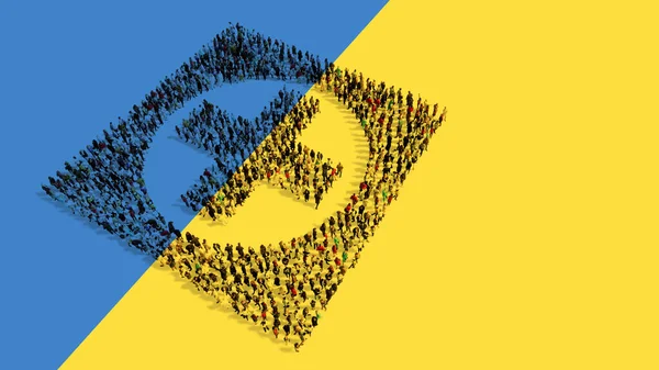 Концепция Концептуальное Сообщество Людей Формирующих Образ Креста Украинском Флаге Трехмерная — стоковое фото