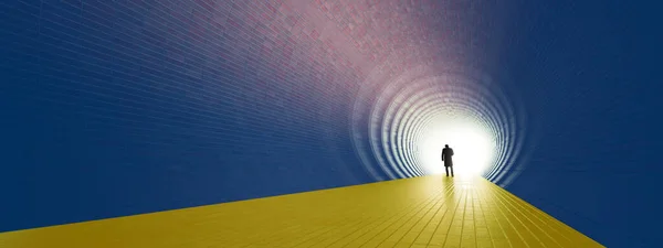 Concept Conceptual Blue Yellow Tunnel Ukrainian Flag Colors Bright Light — Fotografia de Stock