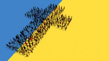 Ukrayna bayrağında dini Hristiyan haçı imajı oluşturan kavramsal veya kavramsal topluluk. Tanrı, İsa, din, maneviyat, dua, İsa veya inanç için 3D tasvir metaforu