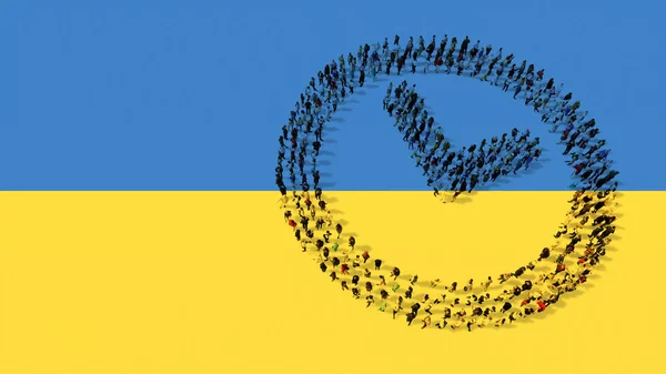 Concept Conceptual Community People Forming Clock Icon Ukrainian Flag Illustration — Stock Photo, Image