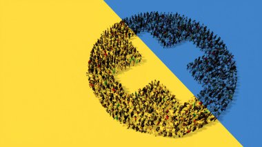 Ukrayna bayrağında haç resmi oluşturan insanların kavramsal ya da kavramsal topluluğu. Tıbbi bakım, yardım, acil durum, doktor, cankurtaran ya da hastane için üç boyutlu bir örnekleme metaforu