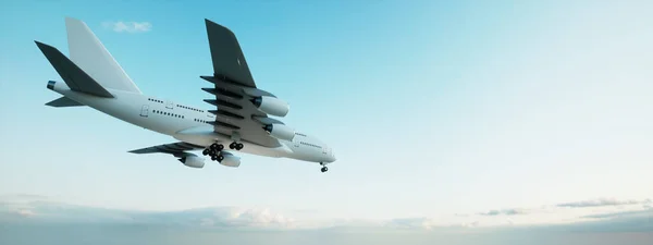 Conceptual Flying White Passenger Jetliner Commercial Plane Take Rising Beautiful — ストック写真