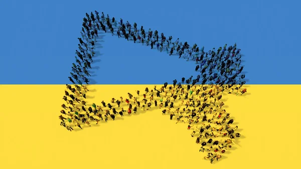 Concept Conceptual Community People Forming Megaphone Icon Ukrainian Flag Illustration — Stockfoto