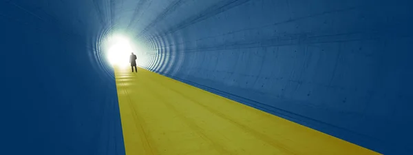 Conceito Túnel Conceitual Azul Amarelo Cores Bandeira Ucraniana Com Uma — Fotografia de Stock