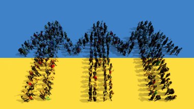 Ukrayna bayrağında el ele tutuşan çocukları oluşturan kavramsal ya da kavramsal geniş bir topluluk. Dayanışma, şefkat, ilgi ve yardım, gönüllü olma ve protesto metaforu  