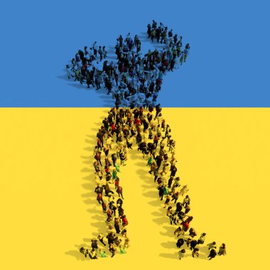Ukrayna bayrağında bir savaşçı imajı oluşturan kavramsal ya da kavramsal geniş bir topluluk. Güç, güç, direnç, dayanıklılık ve mücadele ruhu için üç boyutlu bir metafor.