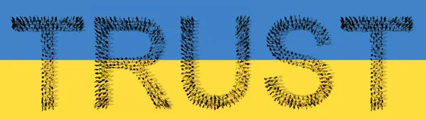 Concept Conceptual Large Community People Forming Trust Word Ukrainian Flag — Fotografia de Stock