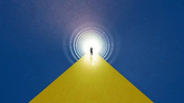 Concept Conceptual Blue Yellow Tunnel Ukrainian Flag Bright Light End — Fotografia de Stock