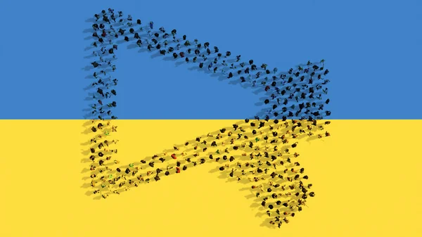 Concept Conceptual Community People Forming Megaphone Icon Ukrainian Flag Illustration — Fotografia de Stock