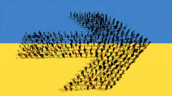 Concept Conceptual Community People Forming Road Sign Ukrainian Flag Illustration — Stock Photo, Image