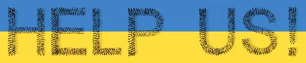 Concept Conceptual Large Community People Forming Help Message Ukrainian Flag — Stock Photo, Image
