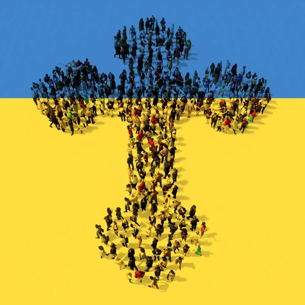 Концепція Або Концептуальна Спільнота Людей Формує Образ Релігійного Християнського Хреста — стокове фото