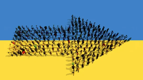 Concept Conceptual Community People Forming Road Sign Ukrainian Flag Illustration — Stock Photo, Image