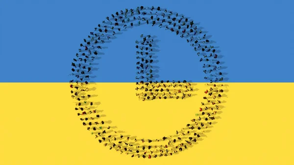 Concept Conceptual Community People Forming Clock Icon Ukrainian Flag Illustration — Stockfoto