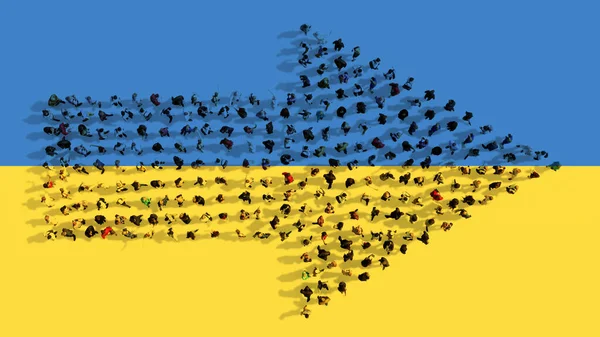 Concept Conceptual Community People Forming Road Sign Ukrainian Flag Illustration —  Fotos de Stock