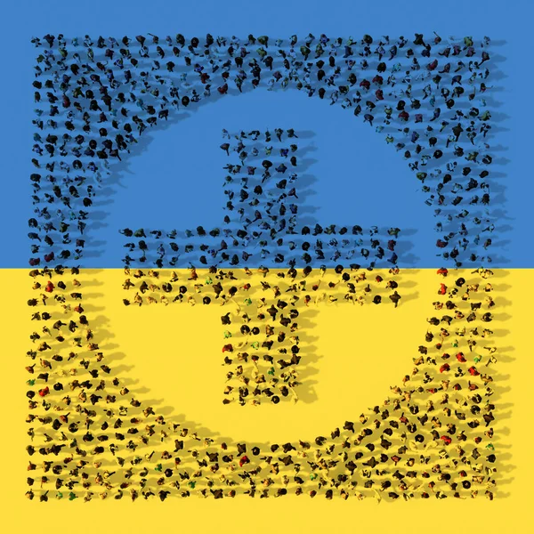 Концепція Або Концептуальна Спільнота Людей Формує Образ Хреста Українському Прапорі — стокове фото