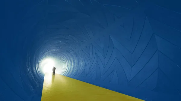 Conceito Túnel Conceitual Azul Amarelo Cores Bandeira Ucraniana Com Uma — Fotografia de Stock