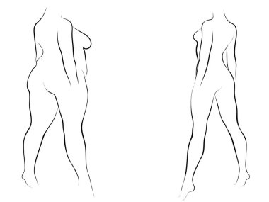 Vektör kavramsal şişman kilolu obez kadın vs fit sağlıklı vücut kilo kaybını takiben ince ya da diyet izole kas ince olan kadın. Fitness, beslenme veya şişmanlık obezite, sağlık siluet şekli