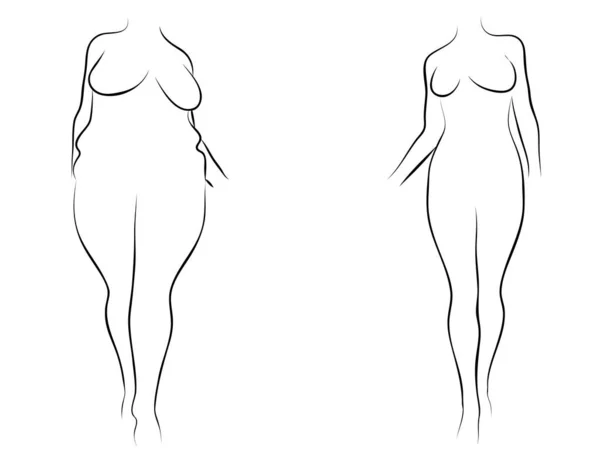 Vector Conceptual Grasa Obesa Con Sobrepeso Femenino Cuerpo Sano Forma — Archivo Imágenes Vectoriales