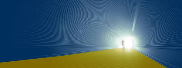 Conceito Túnel Conceitual Azul Amarelo Cores Bandeira Ucraniana Com Uma — Fotografia de Stock