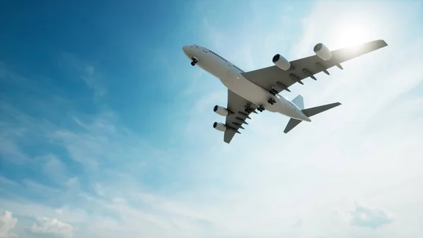 Концептуальний Літаючий Білий Пасажирський Літак Або Комерційний Літак Після Зльоту — стокове фото