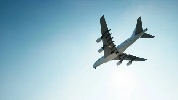 Fogalmi Repülő Fehér Utas Jetliner Vagy Kereskedelmi Repülőgép Felszállás Után — Stock Fotó
