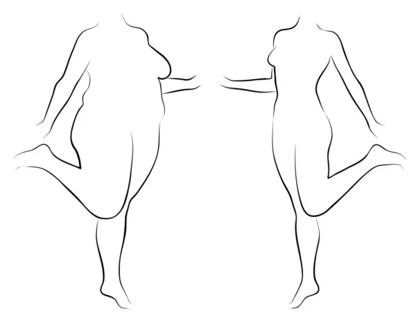 Vettore Grasso Concettuale Sovrappeso Femmina Obesa Sottile Forma Corpo Sano — Vettoriale Stock