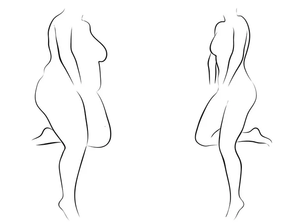 Konceptuellt Fett Överviktiga Kvinnliga Smal Passar Frisk Kropp Efter Viktminskning — Stockfoto