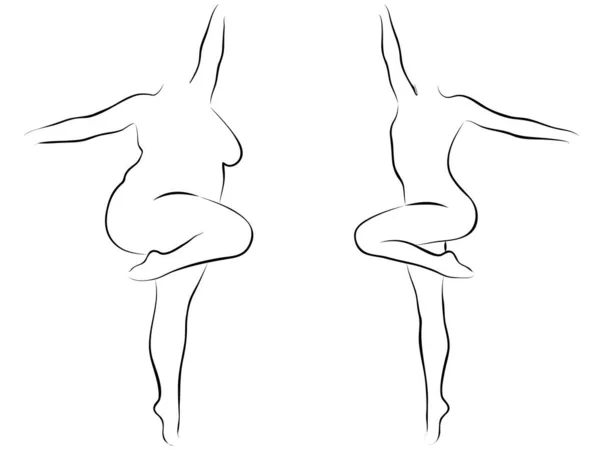 在体重减轻或饮食与肌肉瘦小的年轻女性相比 概念肥胖超重的女性与苗条的女性更适合健康的身体 关于健康 营养或肥胖 健康轮廓形状的3D说明 — 图库照片