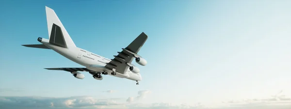 Conceptual Flying White Passenger Jetliner Commercial Plane Take Rising Beautiful — ストック写真