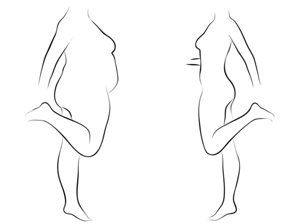 在体重减轻或饮食与肌肉瘦小的年轻女性相比 概念肥胖超重的女性与苗条的女性更适合健康的身体 关于健康 营养或肥胖 健康轮廓形状的3D说明 — 图库照片