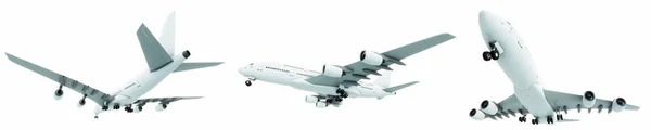 Conceptual Set Three Flying White Passenger Jetliner Commercial Planes Isolated — Photo