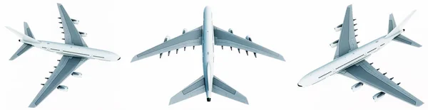 Conceptual Set Three Flying White Passenger Jetliner Commercial Planes Isolated — Fotografia de Stock