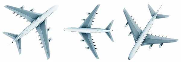 Conceptual Set Three Flying White Passenger Jetliner Commercial Planes Isolated — Fotografia de Stock