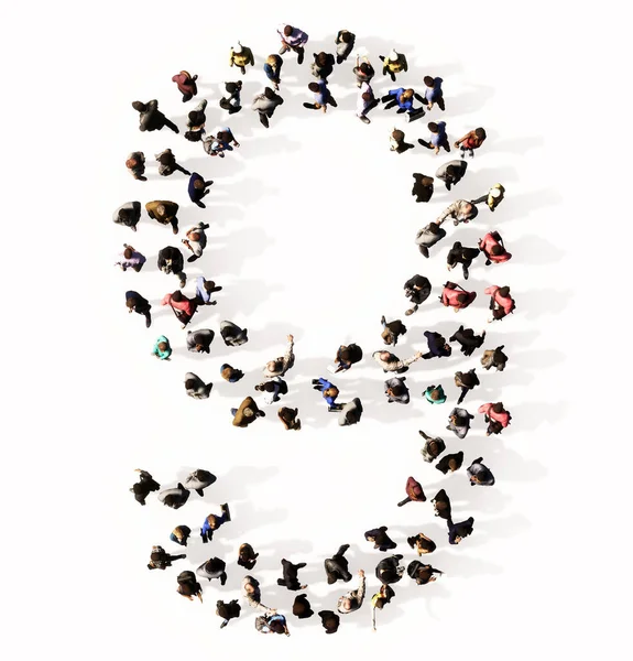 9 numaralı yazı tipini oluşturan kavramsal ya da kavramsal geniş topluluk. Birlik ve çeşitlilik için 3d illüstrasyon metaforu, insani yardım, takım çalışması, işbirliği, eğitim, arkadaşlık ve toplum