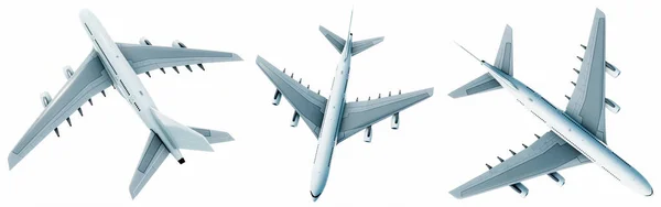 Концептуальний Набір Трьох Літаючих Білих Пасажирських Літаків Або Комерційних Літаків — стокове фото