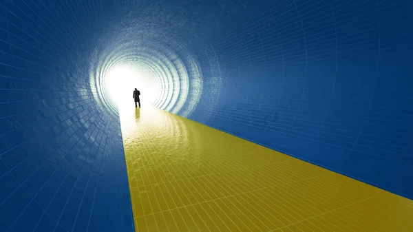 Concept Conceptual Blue Yellow Tunnel Ukrainian Flag Colors Bright Light — Stock Photo, Image