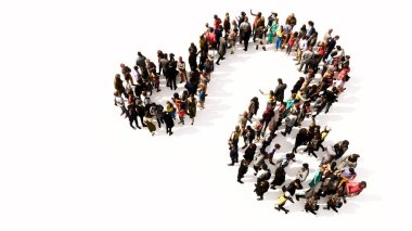 Concept or conceptual large gathering  of people forming leo zodiac sign on white background. A 3d illustration symbol for  esoteric, the mystic, the power of prediction of astrology