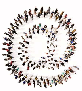 Concept or conceptual large community of people forming the mail font. 3d illustration metaphor for unity and diversity, humanitarian, teamwork, cooperation, education, friendship and community