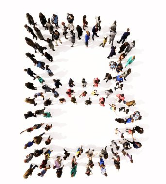 B yazı tipini oluşturan insanların kavramsal ya da kavramsal topluluğu. Birlik ve çeşitlilik için 3d illüstrasyon metaforu, insani yardım, takım çalışması, işbirliği, eğitim, arkadaşlık ve toplum