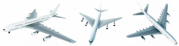 Conceptual Set Three Flying White Passenger Jetliner Commercial Planes Isolated — Stock fotografie