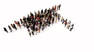 Beyaz arka planda geleneksel mezuniyet şapkası imajını oluşturan insanların kavramsal ya da kavramsal büyük buluşması. Akademik başarı, başarılar ve geleceğin profesyonel kariyeri için üç boyutlu bir tasvir metaforu