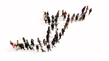 Beyaz arka planda bir voleybol oyuncusunun görüntüsü olarak geniş bir insan topluluğunu kavramsal ya da kavramsal olarak algılayın. Spor, rekabet, eğitim, rahatlama, aile ve eğlence için üç boyutlu bir metafor