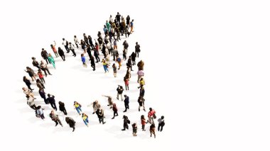 Tekerlekli sandalye işaretini oluşturan kavramsal geniş topluluk. Rehabilitasyon, yardım, ulaşılabilirlik, hareketlilik, güvenlik ve yardım için 3d illüstrasyon metaforu 