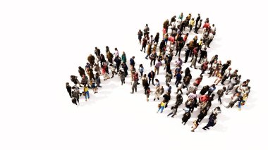 Concept or conceptual large gathering  of people forming capricorn zodiac sign on white background. A 3d illustration symbol for  esoteric, the mystic, the power of prediction of astrology