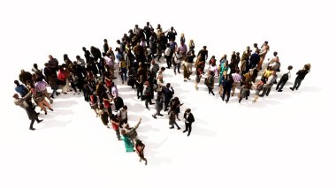 Concept or conceptual large gathering  of people forming scorpio zodiac sign on white background. A 3d illustration symbol for  esoteric, the mystic, the power of prediction of astrology